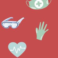goggles, face mask, glove, heart.