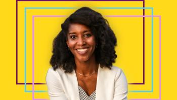 Speaker Catera Wilder on yellow geometric background