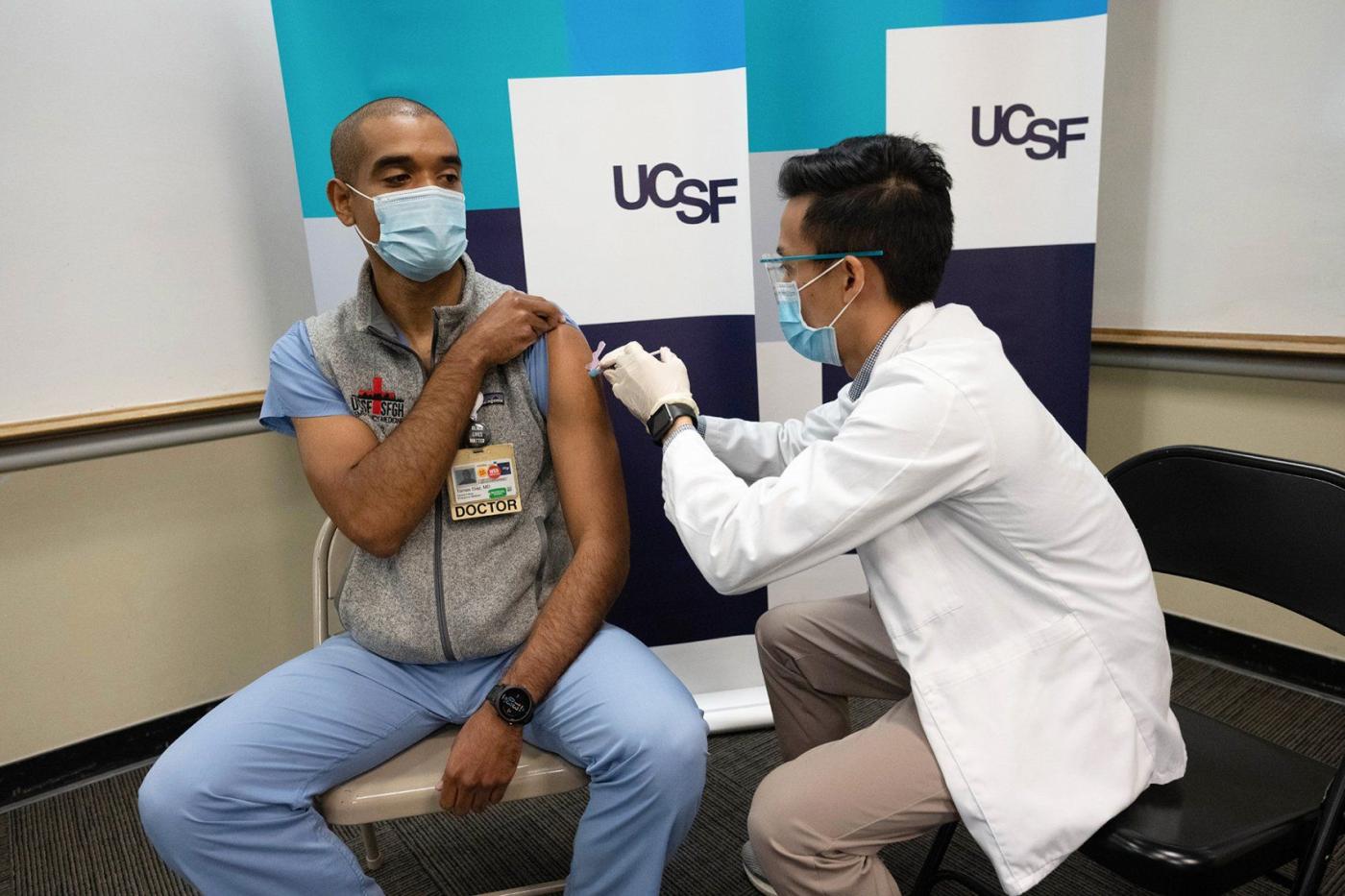 UCSF staff getting vaccinated by Hom